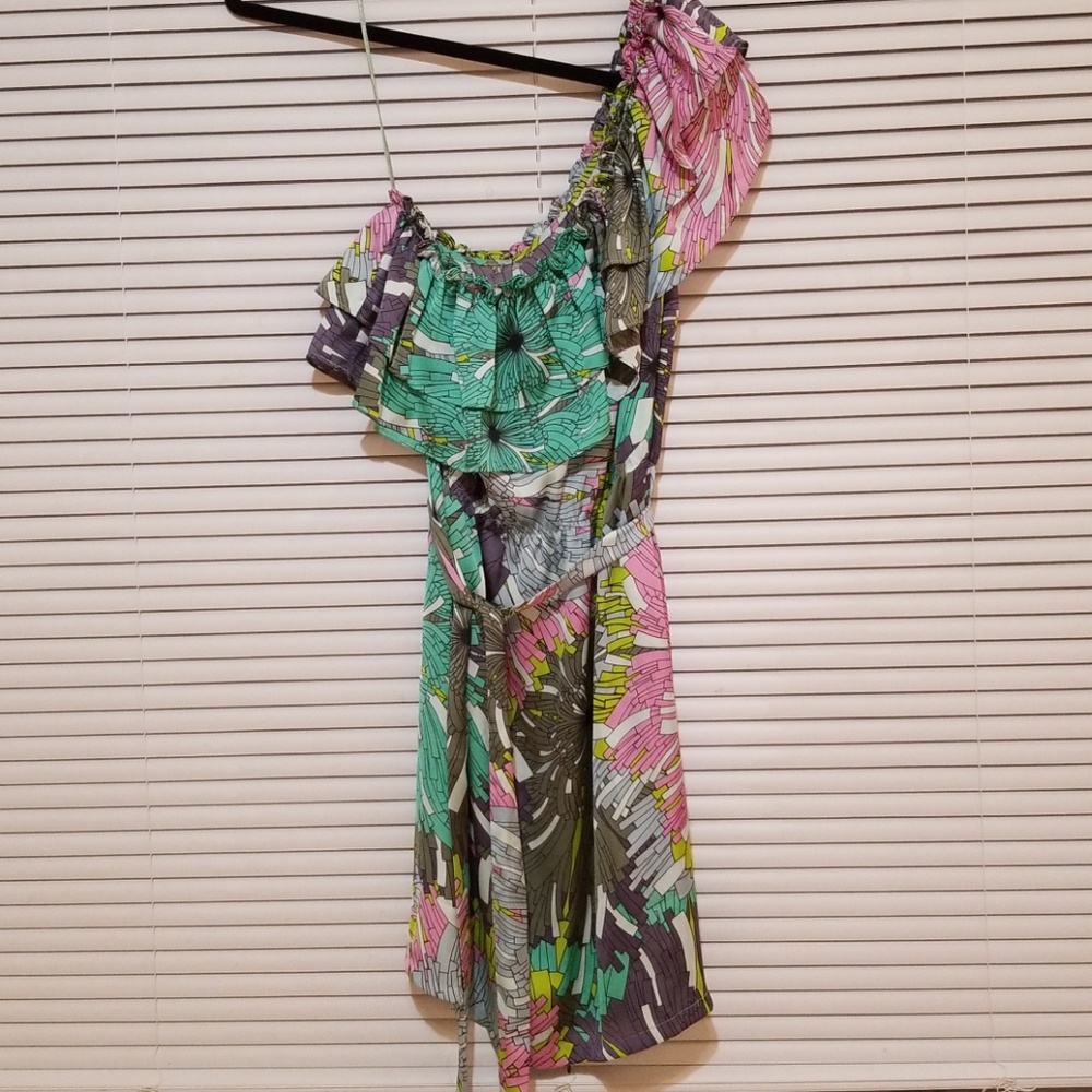 One shoulder silky floral sun dress
